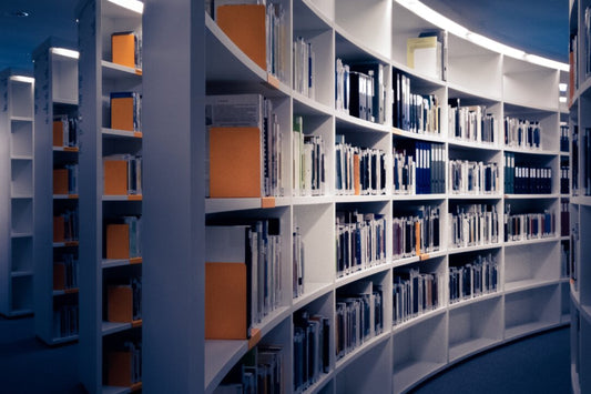 library shelves of books